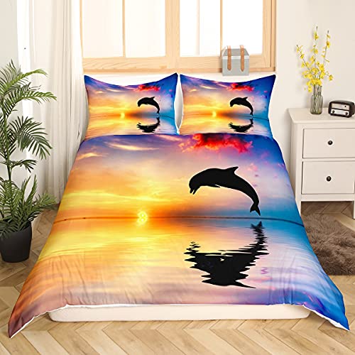Delfin-Bettwäsche-Set Queen Size – Ozean-Design Mit Bunten Delfin-Silhouetten Fürs Schlafzimmer