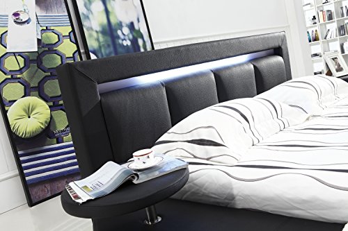 Matisse Round Bed Oslo With Headboard Lights Black (King) #TOP1