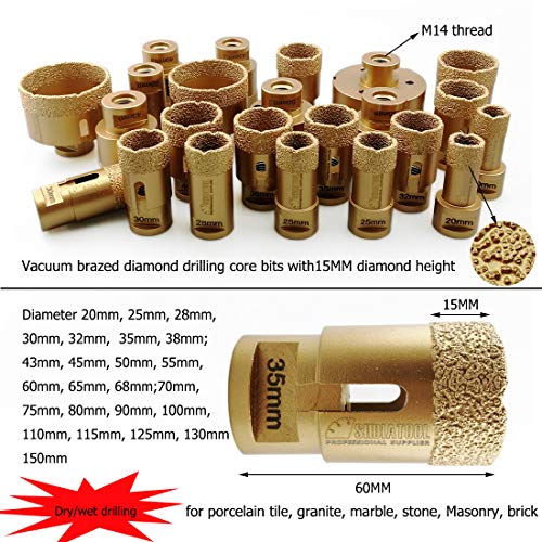 SHDIATOOL Diamond Drill Core Bit Diameter 125mm for Porcelain Tile Granite Marble Dry Drilling, Golden - Image 2