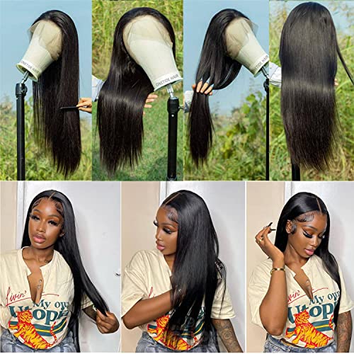 Onetide 24 Inch Straight Lace Front Human Hair Wigs 13X4 Transparent Full Lace Frontal Wigs Human Hair 150% Density Pre Plucked With Baby Hair Natural Color(24 Inch) #TOP2
