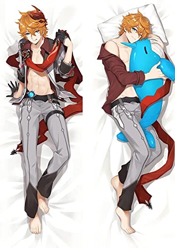 ZJIEX Funda de Almohada Genshin Impact Tartaglia Anime/Funda de Almohada Corporal, Piel de melocotón con patrón de Doble Cara, fanáticos del Anime Cover