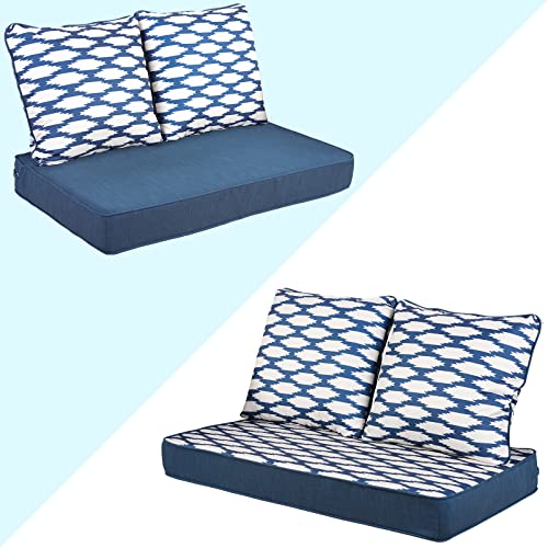 Hontop Outdoor Loveseat Cushions 46 X 26 Replacement Bench Deep Seat Cushions With Double Side Reversible Cover For Patio Furniture Wicker Chair Sunbrella, Navy Blue #TOP1