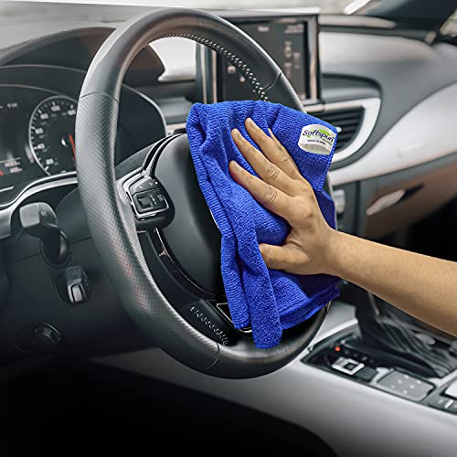 Image of SOFTSPUN Microfiber Cloth - 3 pcs - 40x40 cms - 340 GSM Blue - Thick Lint & Streak-Free Multipurpose Cloths - Automotive Microfibre Towels for Car Bike Cleaning Polishing Washing & Detailing