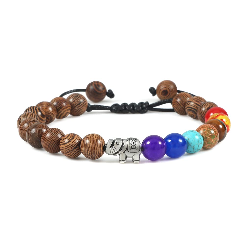 LLXYWJ Natürliche Tigerauge Stein Männer Armbänder Reiki 7 Chakra Heilung Perlen Armband Schwarze Lava Stretch Mala Armreifen Frauen