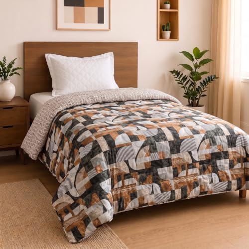 Image of Mafatlal 120 GSM Ultra Premium Reversible Microfiber Comforter, Lightweight AC Blanket /Quilt for Single Bed, Soft All Season Comforter (90 x 60 Inches) | Browniee Grey