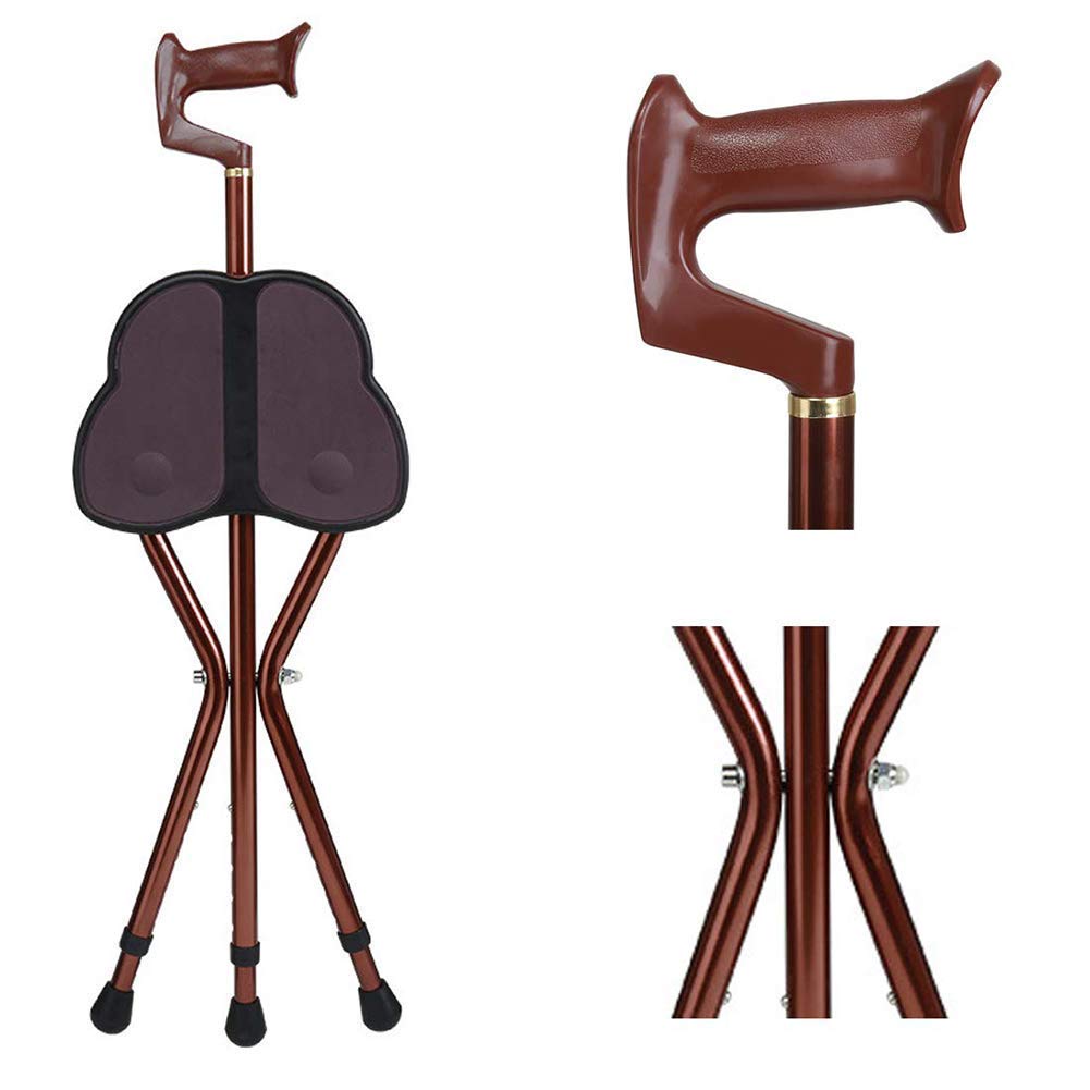 Asientos de bastón Combinación de silla con bastón, retráctil Ligero con luz LED Aleación de aluminio Altura ajustable 83-93 cm Carga estática 200 kg para ancianos Descanso de viaje al aire libre,