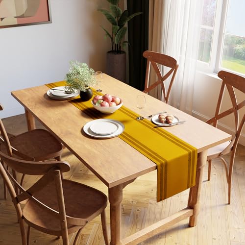 Encasa XO Runner da Tavola | Cotone a Coste Sottili Tinto in Filato | Dimensioni 32x183 cm | La scala gialla | Lavabile in Lavatrice - immagine 3