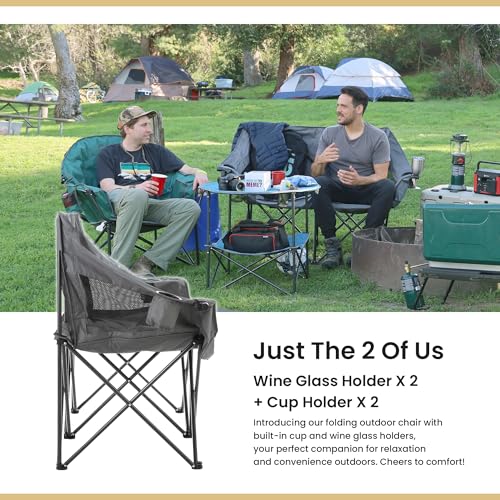Arrowhead Outdoor Portable Folding Double Camping Loveseat Chair w/ Cup & Wine Glass Holders - image 4