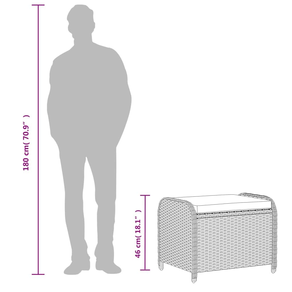 Générique Tabouret de Jardin avec Coussin Gris 58x46x46 cm résine tressée,Meubles,Mobilier de Jardin,Poufs d'extérieur,Gris,6 KG,365734