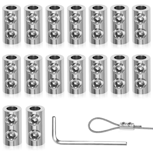 16 Stück Drahtseilklemme für 1.5-2 mm Kabel Doppelloch Duplexkemmen Seilklemmen mit Schraubenschlüssel Stahl Draht Seil Klemme Clip für Stahlseil Wäscheleine Markise Fixiert