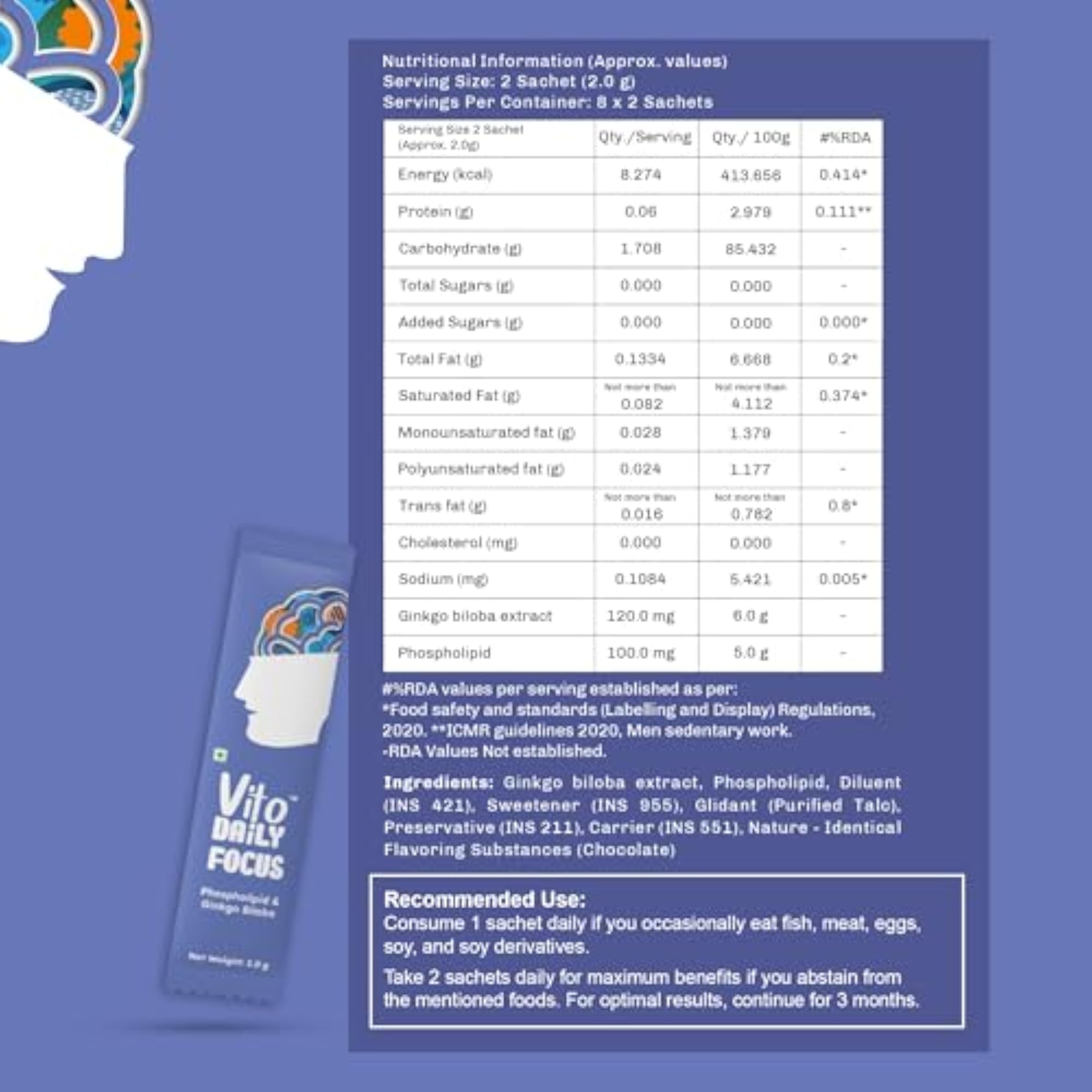 Vito Daily Brain Booster Supplement with Ginkgo Biloba
