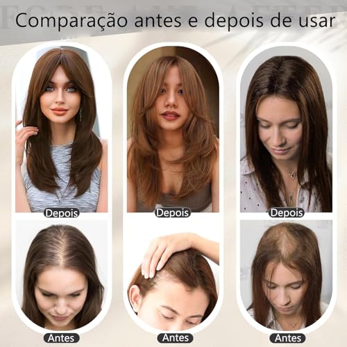 45cm Toppers de Cabelo com Franja Para Mulheres com Cabelo Ralo de Fibra Orgânica (Marrom Claro)