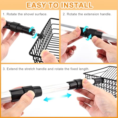Image of Adjustable Cat Litter Scoop with Rotating Lock, 22.4 inch to 42 inch 3-Section Telescopic Kitty Litter Scoop, Chicken Poop Scooper Iron Shovel with Rubber Long Handle for Cat /Dog /Poultry