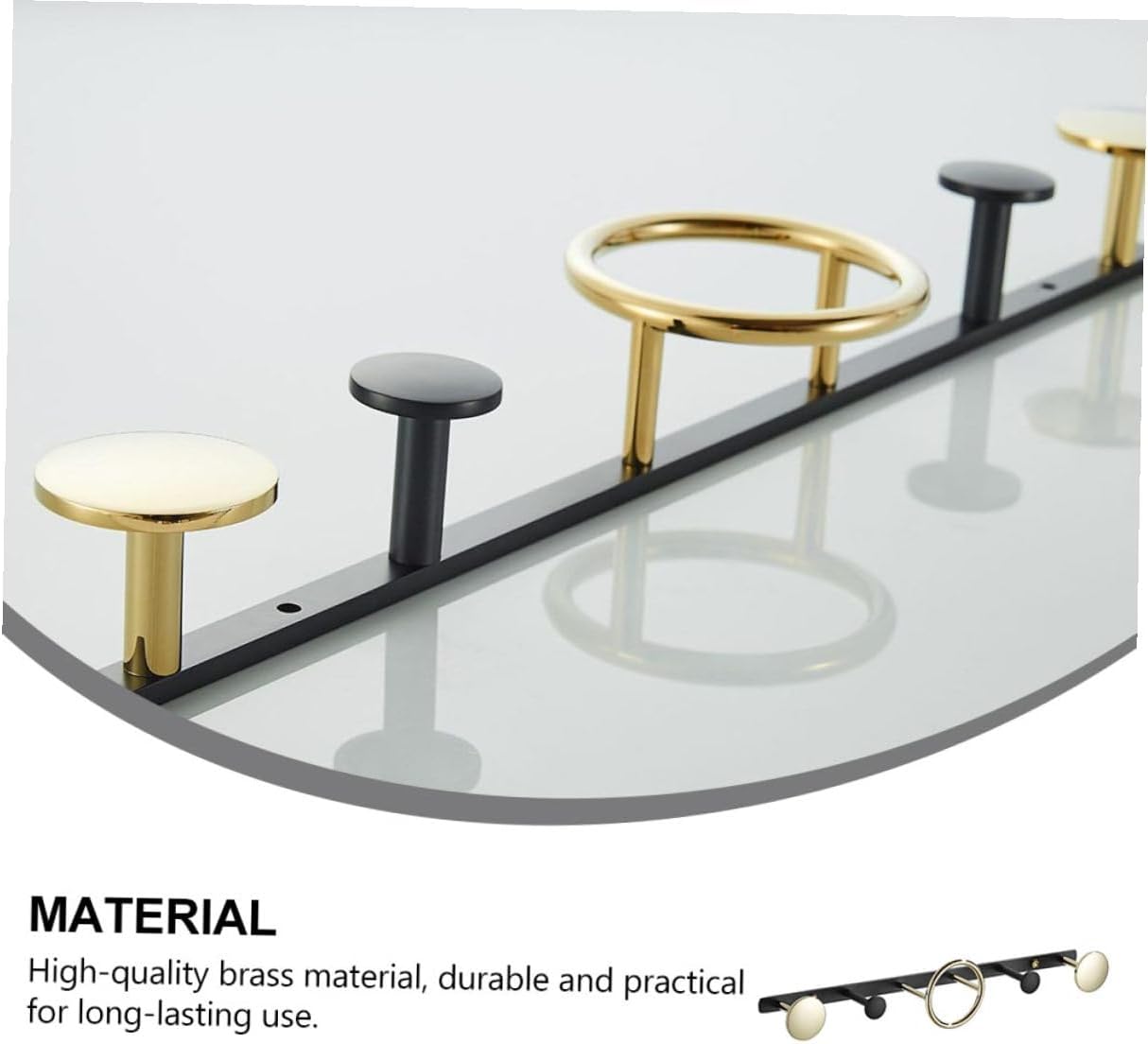 Brass Wall-Mounted Clothes Hook 1 Ring and 4 Hooks Modern Style Gold and Black Finish Space-Saving Towel and Robe Organizer for Home and Bathroom Use