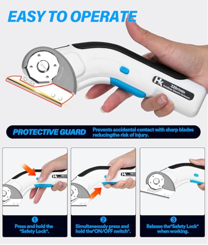 Image of HK Cordless Electric Scissors, 4V Electric Box Cutter, Carpet & Cardboard Cutter Tool with a Replacement Blade /Charger, Rotary Cutter for Cardboard Packages Leather Plastic