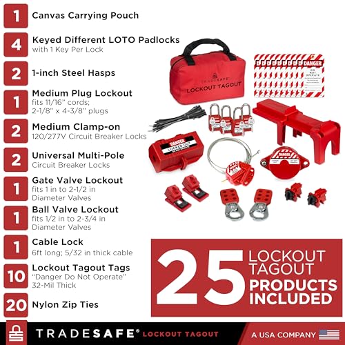 TRADESAFE Kit profissional de identificação de bloqueio - Loto Locks, trava de válvula de portão, bl