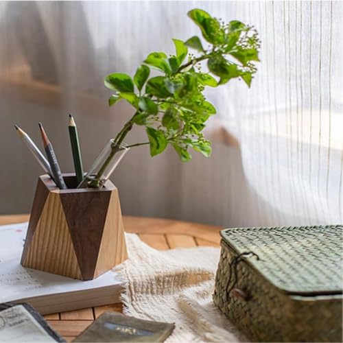 Image of ᵀᴹ Diamond Shaped Wooden Pencil /Pen Holder -Cherry & Sheesham Wood Desk Organizer, Wooden Minimalist Pen Box, Home Office Decor, Gift for Kids (Cherry & Sheesham)