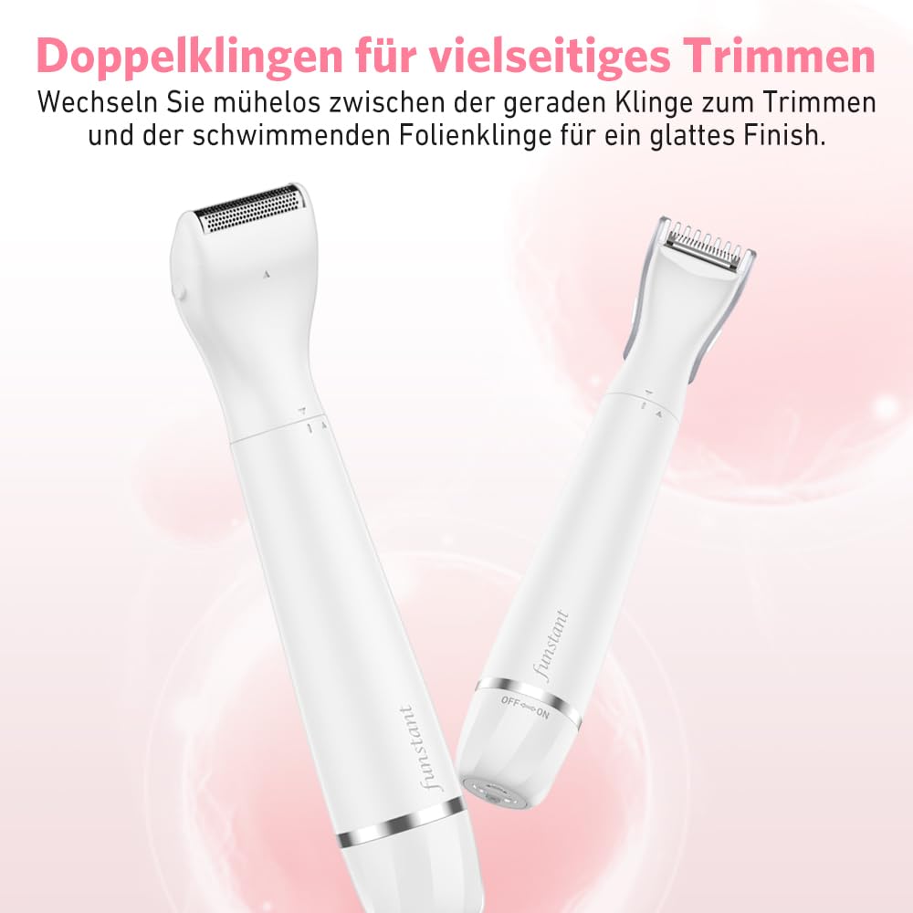 Intimrasierer Damen 2-in-1, Bikini Trimmer mit Präzisionstrimmer und Folienrasierer, Für Intimbereich und Schamhaar, USB-C Akku, Kabellos, Für Empfindliche Haut