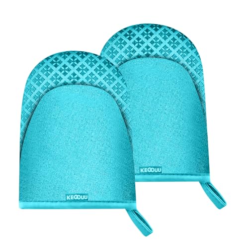 Mini Oven Mitts Heat Resistant Gloves,Silicone Oven Mitts Designed for Air Fryer/Microwave/Oven, Easy Food Handling,Cute Oven Mitt Heat Resistant Up to 500℉, for Adults & Kids,Blue