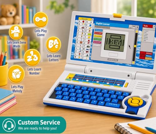 Image of Educational Kids Laptop Toy with Mouse,20 Learning Activities Computer for Kids 2-5 Years,ABC Alphabet Words Mathematics Music Logic Memory Tool Quiz Game Learning Machine for Boys Girls, Blue