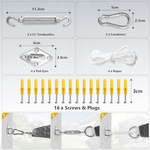 Mokani Sun Shade Sail for Garden, 3x4m Rectangle Sunscreen Awning Canopy, Waterproof Shade Sails with Accessories, 95% UV Block Sail Shades, Sun Shades for Garden Outdoor Patio Party Pergola Balcony