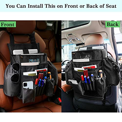 ECWKVN Car Front & Back Seat Organizer with Dedicated Tablet/Laptop Compartment, Passenger Seat File Storage with Cup Holder, Adjustable Backrest, and Padded Shoulder Strap - Image 5