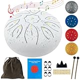 Oun Nana Rain Drum for Outside, 6 Inches 11 Notes Steel Tongue Drum for Adults Kids, Handpan Drum Sound Healing Instruments with Drumsticks, Music Book and Travel Bag Yoga Chakra Gifts, White