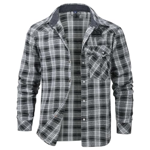 Wankang Men's Western Flannel Shirt Pearl Snap Button Up Casual Cowboy Long Sleeve Pockets Work Shirts for Men3