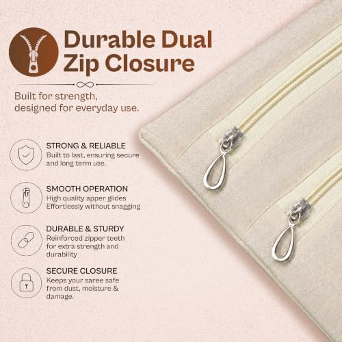 Image of JD FRESH 12 Pcs Cotton Saree Bags /Covers with Dual Zipper Storage /Transparent Mesh Window Cloth Storage Bag /Multi-Purpose Clothes Covers for Dresses /Sarees /Lehengas (18 x 15 Inch, Beige)