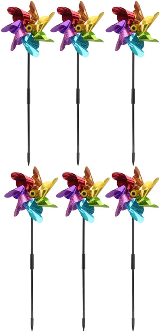 Wind Toys 6pcs Toys Wind Windmill with Stakes Sparkly