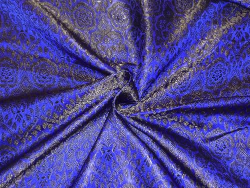 Tissu brocart de soie bleu roi rigide pour veste jacquard