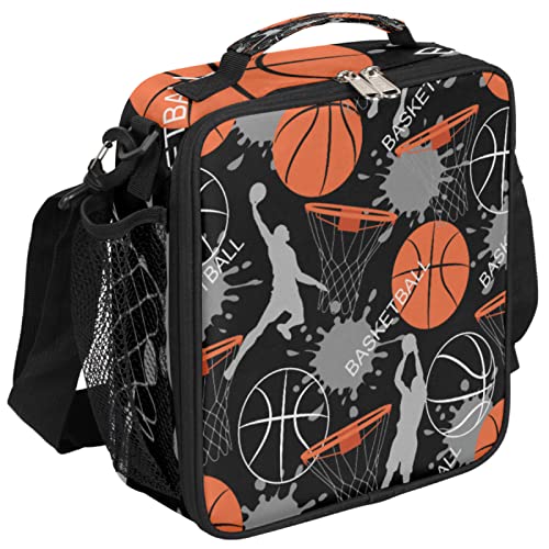 Basketball Kids Lunch Box Basketball Sport Insulated Lunch Bag Tote For Girls Boys, Cooler Freezable Meal Prep Bag With Shoulder Strap Waterproof Lunch Container For School Office Picnic #TOP5