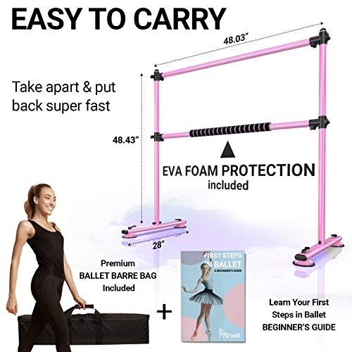 image for Piruett Height Adjustable Ballet Barre - Premium 4 ft Double Ballet Ba