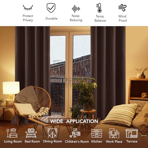 Image of Deconovo Thermal Insulated Blackout Curtains Grommet Curtains Blackout Window Curtains for Coffee Shop 52W x 84L Inch Chocolate 2 Panels