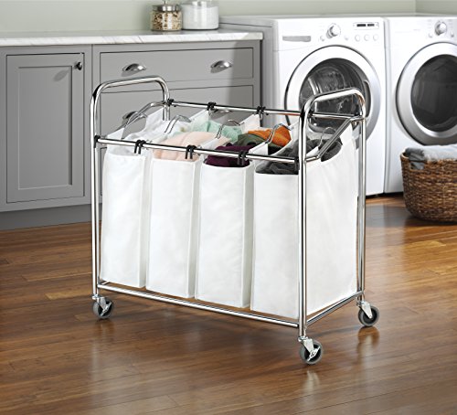 Whitmor 4 Section Rolling Laundry Sorter - 4 Removable Heavy Duty Bags - Chrome - Thumbnail 2