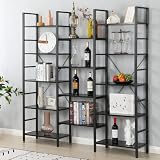 MELLCOM Triple Wide 5 Tier Industrial Bookshelf, 14 Open Storage Cubes, Vintage Wood Bookcase, Cube