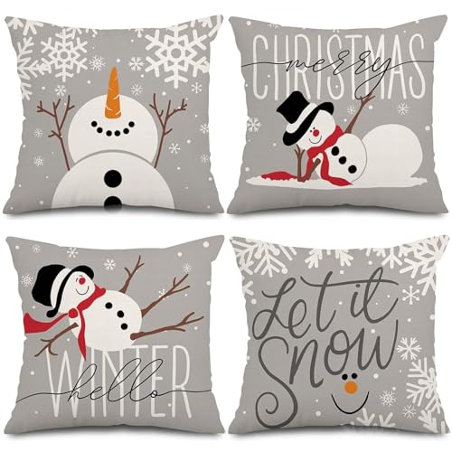 HUKUMA Weihnachtskissen Kissenbezug 4er Set,Weihnachtsdeko Innen...