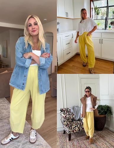 Image of Xiaoxuemeng Womens Baggy Wide Leg Pants Casual Elastic Waisted Palazzo Harem Pants with Pockets