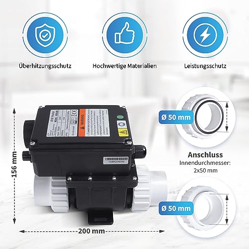 AQUADE Whirlpool-Heizung SPA-Thermostat Durchlauferhitzer Leistung 1 KW Elektrischer Pool-Warmwasserbereiter Thermostat für Badewannen-Pools – Bild 4