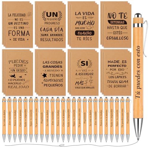 Ioffersuper 48Pcs Spanish Employee Appreciation Gift Inspirational Gifts Bulk Spanish Gifts Coworker Gifts Bulk Inspirational Notebooks Notepad Mini Journal with Ballpoint Pen for Team Staff Office