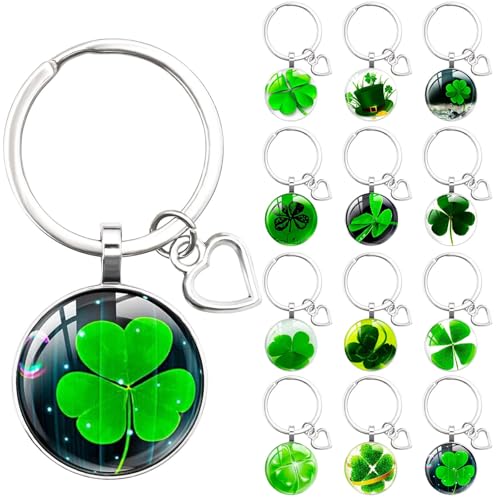 Sunwuun 12 Stück Kleeblatt Glücksbringer Schlüsselanhänger, Acryl Schlüsselanhänger für Kinder, Silvester und Geburtstag Glücksgeschenk