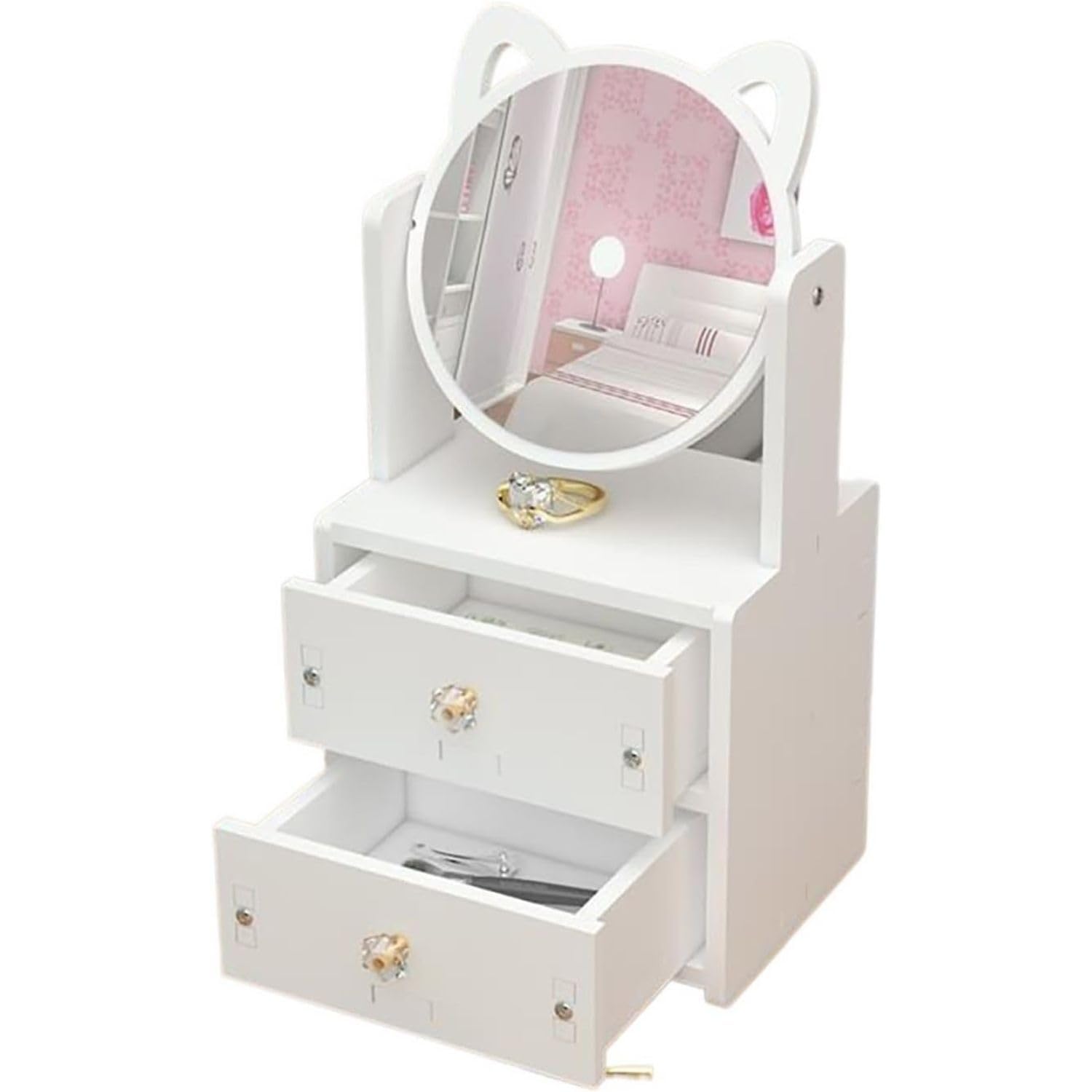 FunBlast Makeup Desk Organizer with Mirror – DIY Cosmetic Storage Box for Vanity Countertop & Dressing Table, Nail Polish, Lipstick, Brushes, Beauty Product Desktop Storage for Women & Girls (B)-image-46
