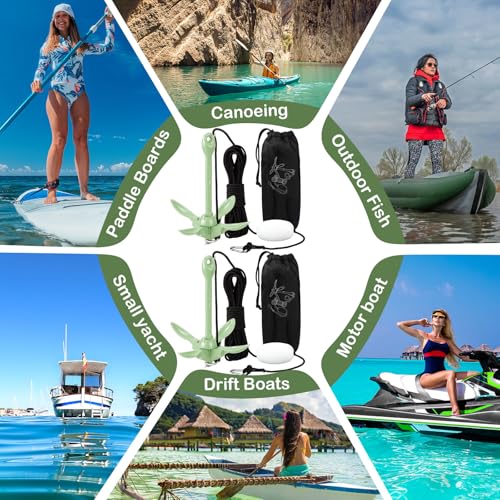 Image of Lounsweer 2 Pack 1.5 /3.5 lb Marine Kayak Anchor Kit Folding Grapnel Anchor Kit Boat Kayak Fishing Accessories for Small Boats Kayaks Canoe Paddle Boards