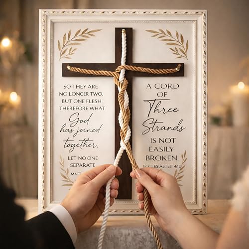 Antspertor A Cord of Three Strands Wedding Ceremony Sign,13 × 17 in– Interactive Unity Rope Cross for Braiding Ceremony, Bible Verse Christian Wall Décor Keepsake