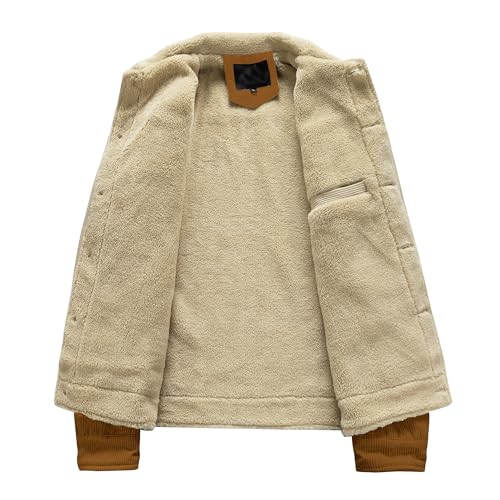 Men's Corduroy Sherpa Lined Trucker Jacket Lapel Casual Jacket Warm Winter Coat with Pockets3
