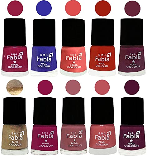 Image of SMC Fabia ALL IN ONE (PACK OF 10), Long Lasting Glossy Nail Polish, 6 ml Each, All Vibrant Colours,01736