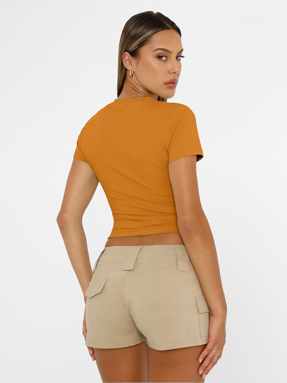 AUTOMET Women's Crewneck Short Sleeve T-Shirt Sexy Slim Fit Basic Going Out Tops image 5