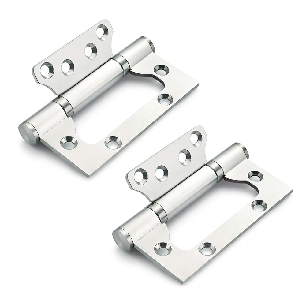 2 Pieces 4 Inches Sliver Flush Hinges Ball Bearing Mute Hinges 201 Stainless Steel Flush Cupboard Hinge for Window/Cabinets/Drawer