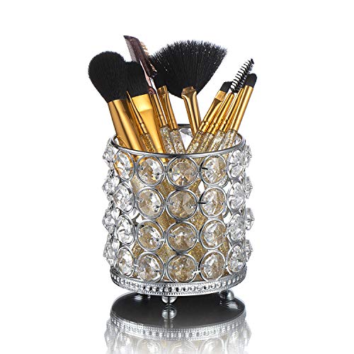 Jolintek Organisateur Maquillage Porte Crayon, Porte-stylo de Pinceau de Maquillage Organisateur de Maquillage, Cosmétique Pot de Rangement de Brosses Porte, Cristal Seau Cosmétique Stockage, Argent Cover