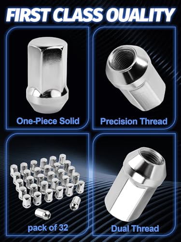 Image of 32pcs M14x1.5 Lug Nuts Part No 611-236 | Fit Silverado Sierra 2500 3500 2008-2024, Ram 2500 3500 2012-2024, Chrome Wheel Lug Nuts